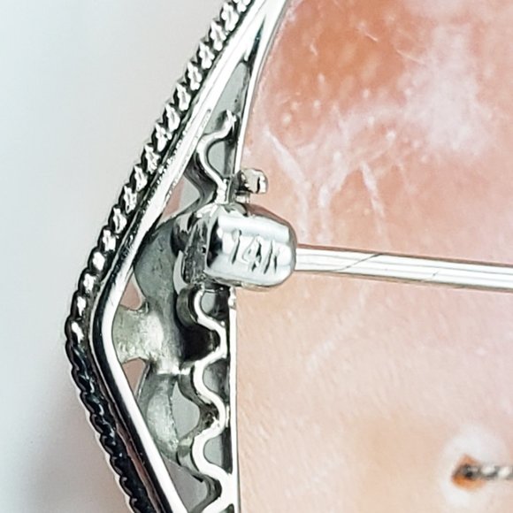 Vintage 14 Karat White Gold and Diamond Cameo Brooch/Pendant #10632 - Picture 6 of 7